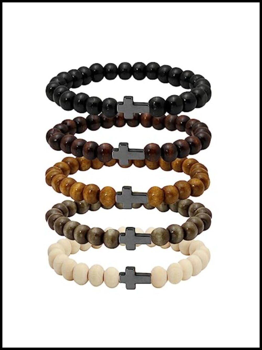 5-Piece Natural Wood Beaded Stretch Bracelet Set for Men Women